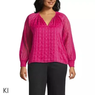 Bestickte Chiffonbluse für Damen in Plus-Größe, Damen, size: plus, Rot, Polyester, by Lands' End