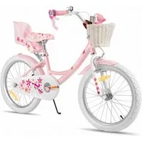 JOYSTAR Kinderfahrrad 12 14 16 18 Zoll Mädchenfahrrad, 3 - 9 Jahre, Geschenk für Prinzessin, 1 Gang, Puppenradsitz & Stützrädern& Korbstreamer, 18 Zoll mit Stützrädern