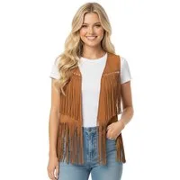 Metamorph Cowboy-Kostüm Hippie Fransenweste braun Fasching Karnevalskostüm, Ärmellose Kunstlederweste für Hippies, Biker, Trapper und Natives