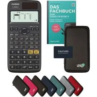 CASIO Taschenrechner fx-82DE X inkl. Schutztasche Schwarz & Fachbuch (80 Seiten, DIN A5)