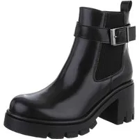 Ital-Design Elegante Chelsea Boots mit Blockabsatz für Damen Plateaustiefelette (90726879) Blockabsatz Stiefeletten in Schwarz