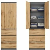 Home Collective Kleiderschrank Garderobenschrank Mehrzweckschrank Schrank platzsparend & vielseitig (50x40x180,5 cm (BxTxH), ideal für Schlafzimmer Flur & Arbeitszimmer) mit 2 Türig 3 Einlegeböden & 3 Schubladen in anthrazit-eiche