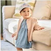 MAXIMO Sommerkleid (1-tlg) Denim-Optik, Rüschenärmel, Holzknöpfe, Blau