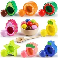POPOLIC Lernspielzeug Montessori Spielzeug ab 2 Jahr, Baby Motorikspielzeug (Obst Holzspielzeug, Kinder Lernspielzeug), Geschenk für Baby Mädchen Jungen 2 3 4 Jahre