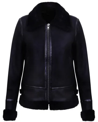 Schwarze B3 Schaffell-Lederjacke für Damen – Campinas