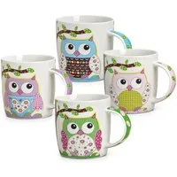 matches21 HOME & HOBBY Tasse Süsse Kaffeetassen 4er Set lustige Eulen gepunktet, 4-tlg., Porzellan, Tee Kaffee-Becher, modern, weiss bunt, 300 ml