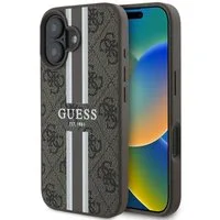 Guess Handyhülle iPhone 16 Plus Kunstleder Muster braun Logo goldfarbig MagSafe 6,7 Zoll, Kantenschutz