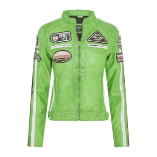 Damen-Biker-Rennabzeichen grüne Lederjacke – Eastleigh