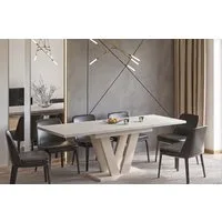 Endo-Moebel Esstisch Lara Esstisch 130–210cm ausziehbar für 8 Personen Tischbeine schwarz, Ausziehbar 130-210 (2x40 intern), 36mm, V-Säule, schwarz matt