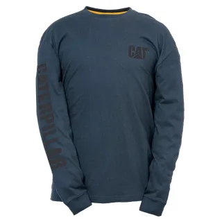 Caterpillar Markenbanner Langarm Baumwoll Herren Blau T-Shirt