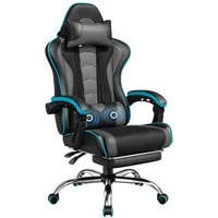 Yaheetech Gaming-Stuhl mit Massagefunktion & Kopfstütze & Fußstütze Ergonomischer PC-Stuhl, Drehstuhl Computerstuhl Verstellbare Rückenlehne