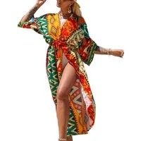 MOPUEA Strandkleid Damen Strandponcho Boho Kimono Cover Up Lang Sommer Cardigan (Strandponcho, 1 langer Strandponcho im Boho-Stil mit offener Vorderseite) Leicht Atmungsaktiv Oversize Boho Print Offene Vorderseite