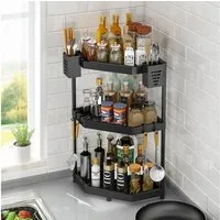 TUWENA Regal Gewürzregal Organizer, 2/3 Etagen Küchenregal Ecke, Stäbchenhalter, Eckregal Küche Aufbewahrung für Gewürzflasche,Toilettenartikel, Tassen