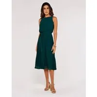 Apricot Midikleid Plissee Kleid (Stoffgürtel) mit Bindeband