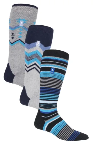 3 Paar sortierte Multipack Ultra Lite Herren Skisocken | Wärmehalter | Funky Retro Style Knee High Socks - Mix 1