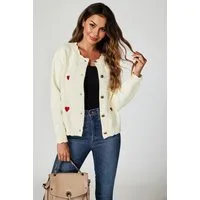 FS Collection Strickjacke Damen Cardigan Strickjacke mit Stickerei – Sterne oder Herzen (Einheitsgröße (UK 8–16 / EU 36–44) 56 % Viskose, 26 % Polyester und 18 % Wolle