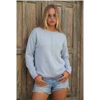 six-o-seven Strickpullover Lockerer Viskose Pullover Kontraststreifen im hellen Blau Frühling