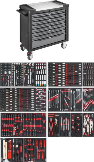 VIGOR Werkstattwagen Series XL, Edelstahl-Arbeitsplatte, mit Sortiment, V4481-X/499, Anzahl Werkzeug