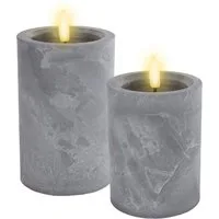 Spetebo LED Dekolicht LED Kerze in Beton Optik warm weiß mit Timer 2er Set - 10 / 15 cm, Timer, LED fest integriert, warm weiß, Künstliche Kerzen mit Flacker Effekt Batterie betrieben
