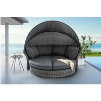 riess-ambiente Loungebett SEATTLE 195cm grau - Polyrattan, Aluminium, Sonnendach, inkl. Kissen, Einzelartikel 1 Teile, Drehbare Sonneninsel - ideal für Garten, Balkon, Terrasse oder Outdoor
