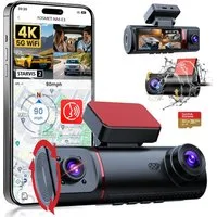 FOSMET Dashcam Auto,3 Channel 3.16" IPS-Bildschirm,mit GPS,WiFi,Auto kamera Dashcam (4K/2,5K+1080P, G-Sensor, 32GB-Karte, wasserfest, 170°Weitwinkel WDR,Loop-Aufnahme,Parküberwachung,Unterstützt 256GB Max)