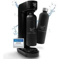 Luckymoose Wassersprudler Infinity mit 2x 1,25L spülmaschinenfesten Edelstahlflaschen, (2x Schwarz-tlg), Spart bis zu 25% CO2, Flaschen spülmaschinenfest & ohne Ablaufdatum