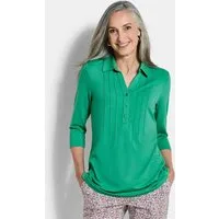 GOLDNER Tunika Elegantes Blusenshirt mit Biesen Jerseybluse mit offenem Hemdkragen, Knopfleiste und 3/4-Ärmeln