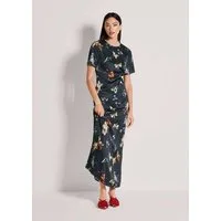 MADELEINE Maxikleid Maxikleid mit floralem Print Viskosekleid mit Rundhals, Reißverschluss, Kurzarm und Knöchellänge