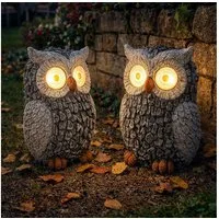 GLOBO LIGHTING LED Dekofigur, LED-Leuchtmittel fest verbaut, Solar Eule Gartenskulptur für Außen Gartendeko Figur Skulptur grau