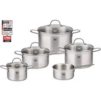 Elo Topf-Set Top Collection, Edelstahl 18/10 (Set, 9-tlg., je 1 Fleischtopf 16/20/24 cm, Bratentopf 20 cm, Stielkasserolle 16 cm), Induktion
