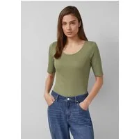 s.Oliver Kurzarmshirt T-Shirt Geripptes T-Shirt im Slim Fit mit Stickerei