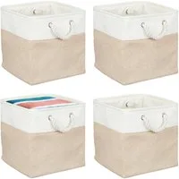 relaxdays Regalkorb Aufbewahrungskorb Leinen im 4er Set (4 St), Beige, 30 x 30 x 30 cm