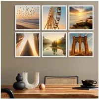 PHOTOLINI Bilderrahmen Sets quadratisch 30x30 cm aus MDF Holz mit Acrylglas & Zubehör, für 6 Bilder (6er Set), 6er Set moderne Posterrahmen Weiß