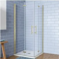 AICA Eckdusche H:195cm Scharniertür Drehtür Falttür Duschabtrennung Duschkabine Gold, BxT: 90x95 cm, ebenerdiger Einbau möglich,mit Drehtür,klare Optik