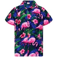 King Kameha Hawaiihemd "Flamingo Flowers" Funky Hawaii-Hemd Herren Kurzarm Front-Tasche