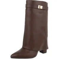 Ital-Design Elegante Stiefeletten mit umgeschlagenem Schaft für Damen High-Heel-Stiefel (90169662) Blockabsatz Stiefel in Braun