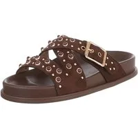 Ital-Design Damen Sandale mit Nieten und Schnallenverschluss Pantolette (91848970) Flach Pantoletten in Braun