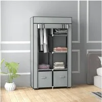 HOMCOM Stoffschrank Kleiderschrank mit 5 Fächern (Garderobe, 1-St., Faltschrank) Hellgrau, 83 x 42,5 x 162,5 cm