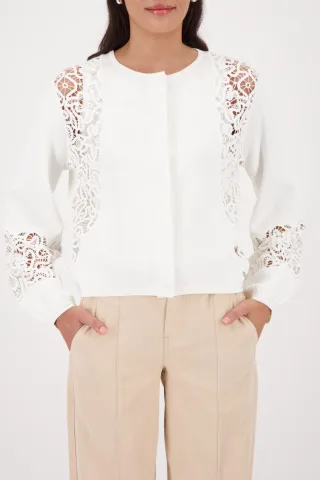 monari - Strickjacke mit Spitzeneinsatz off-white - Gr. - 44