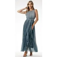 Awama Maxikleid mit Pailletten und Bindegürtel