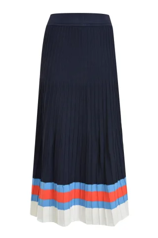 Milano Italy - a-line shaped skirt with pleats and elastic waist navy print - Gr. - XS