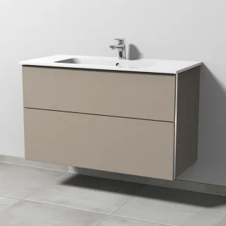 Sanipa 3way Waschtischunterbau zu Duravit ME by Starck Waschtisch mit 2 Auszügen, Sandgrau-Matt BS72667