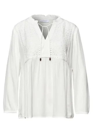 Street One - Tunika-Bluse mit Lochstickerei weiß - Gr. - 44
