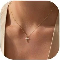 LuxusKollektion Kreuzkette Kreuz Kette Damen 14K Gold Vergoldet Layered Halskette Exquisit