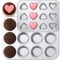 immer Muffinform Edelstahl Backformen: Muffinblech 12 Muffins/Cupcakes & Herz-Mini-Form, (Muffinblech-Set 2-tlg)