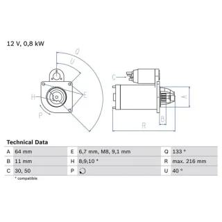 Bosch Anlasser 0,8 kW Abarth Alfa Fiat Ford Lancia