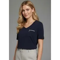 Bruno Banani T-Shirt mit tiefem V-Ausschnitt, Brusttasche und Reißverschluss-Detail