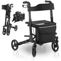 Juskys Rollator Vital, klappbar, mit Sitz, Einkaufstasche und Gehstockhalterung