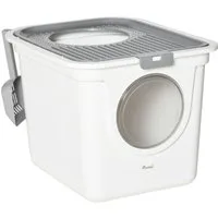PawHut Katzentoilette Katzentoilette mit Deckel, Schaufel, für Indoor, Kunststoff, Grau+Weiß, 44L x 55B x 39Hcm