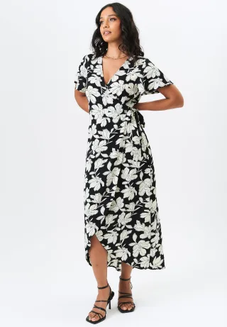 Blumenmuster Wickel-Midi-Kleid